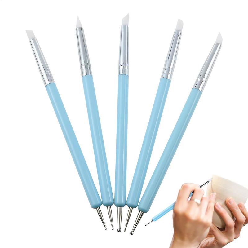 Nail Dotting Tool 5pcs Double-ended Silicone Head Carving Dotting Pen Brush Modeling Dotting Nails Art Tool DIY Sculpting Tools