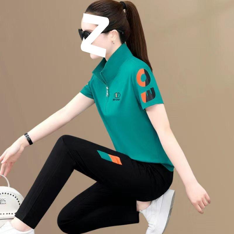 Sportswear Suit Women's Summer Thin Korean Version Loose Casual Long Pants Short-sleeved Two-piece Set for Small People