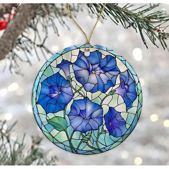 Birth Month Flower Stained Glass Ornament, September Birthday Gift Ornament, Morning Glory Ornament Ceramic, Flower Sun Catcher, Morning Glory
