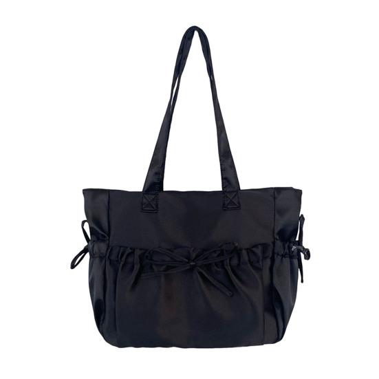 Women Wrinkled Shoulder Bag Glossy Tote Bag with Bows Large Capacity Handbag Purse for Daily Outings Street Commuting Parties Date
