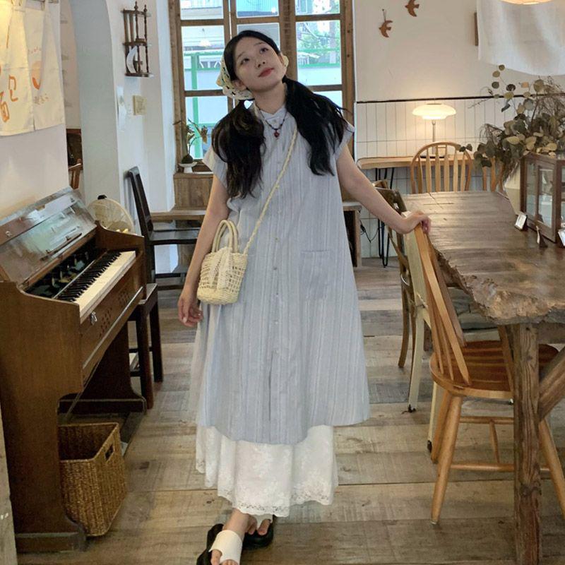 Summer 2026 Plus Size Striped Shirt Dress & Wide-Leg Pants Skirt Set for Women