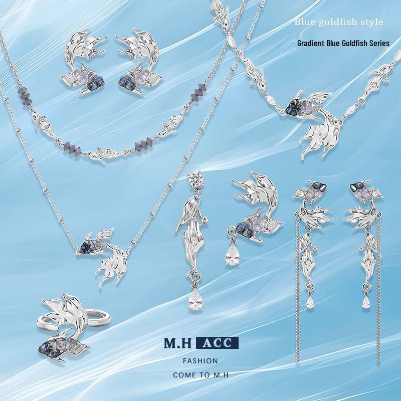 Cool-Toned Blue Gradient Goldfish Earrings - Korean Style, High-End, Fresh, Unique Fashion