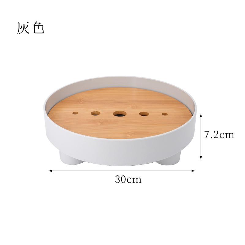 Japanese Style Simple Round Tea Basin Household Small Tea Tray Plastic Bamboo Drain Table Living Room Tray