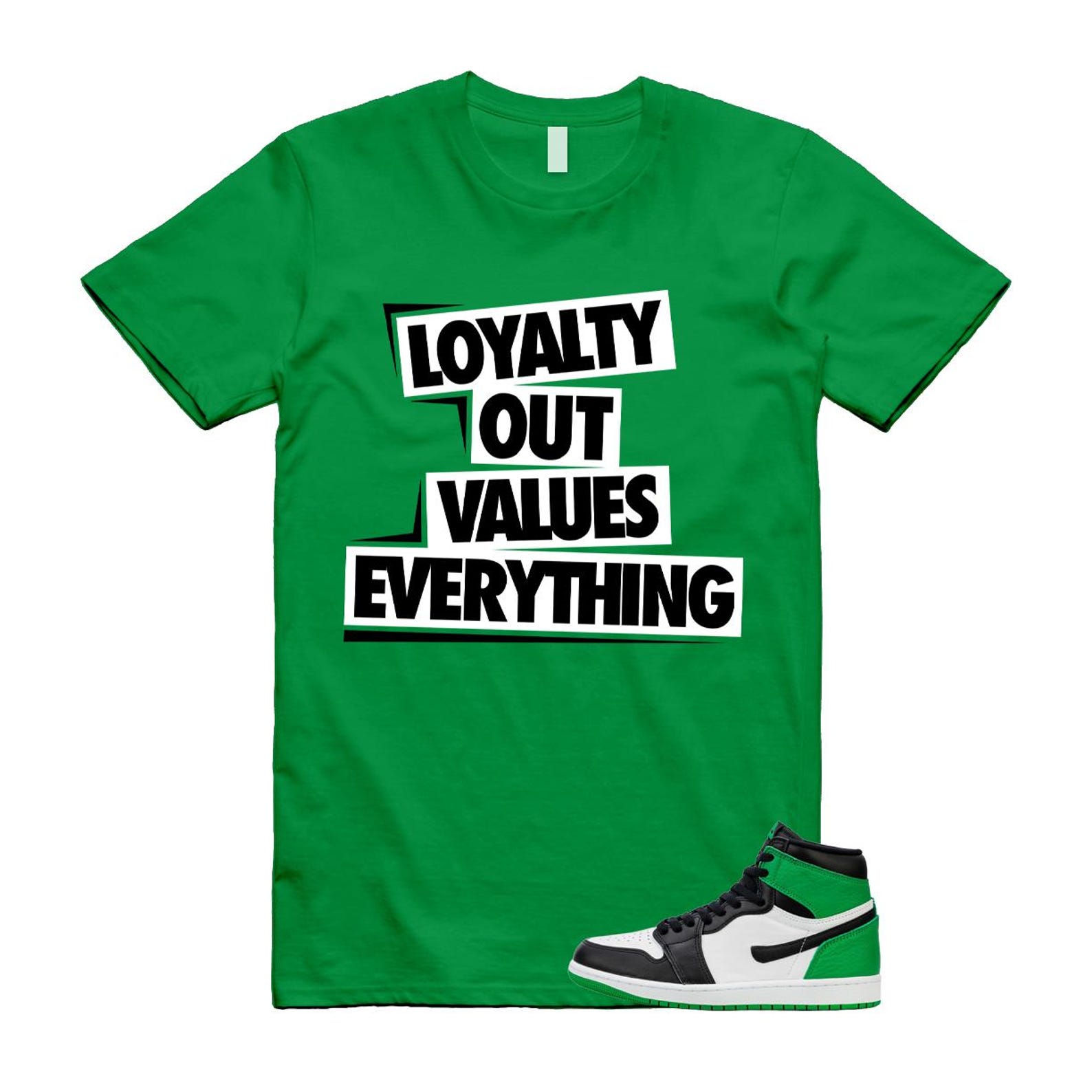 1 Lucky Green White Black High T Shirt Match LOVE XL