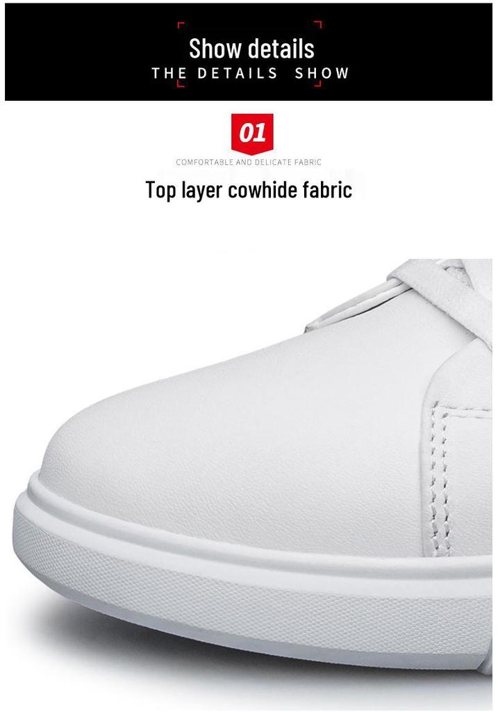 Men's Autumn Breathable Skate Shoes - Trendy Soft Sole Cowhide White Sneakers in Korean Style