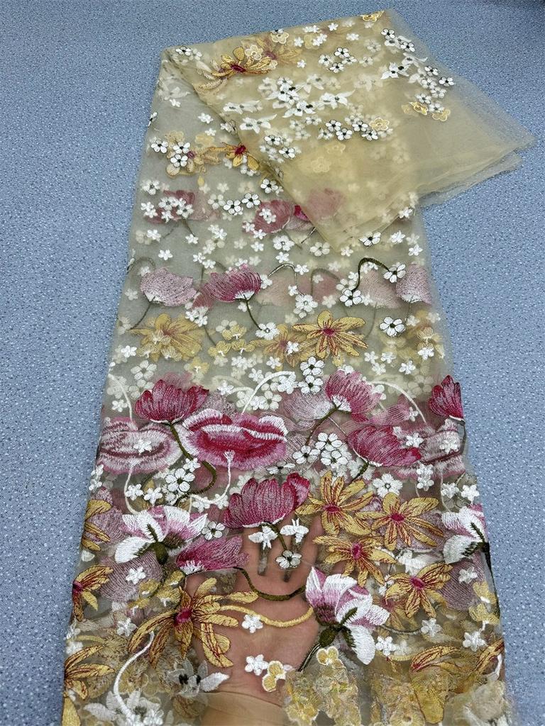 1/3/5yards Flower Embroidery Fabric Soft Tulle Nigerian Lace Fabrics Bridal Wedding Dress Cheongsam Prom Dress Applique Crafts