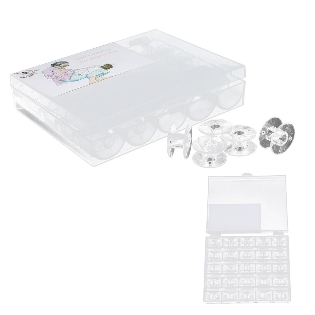 25pcs Sewing Machine Bobbins Plastic Transparent Simple Embroidery Bobbins with Storage Box for Home