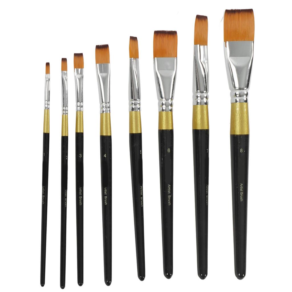 8Pcs Paint Brushes Set Ergonomic Handle Soft Bristles Waterproof Black Gold Soft Bristles for Art