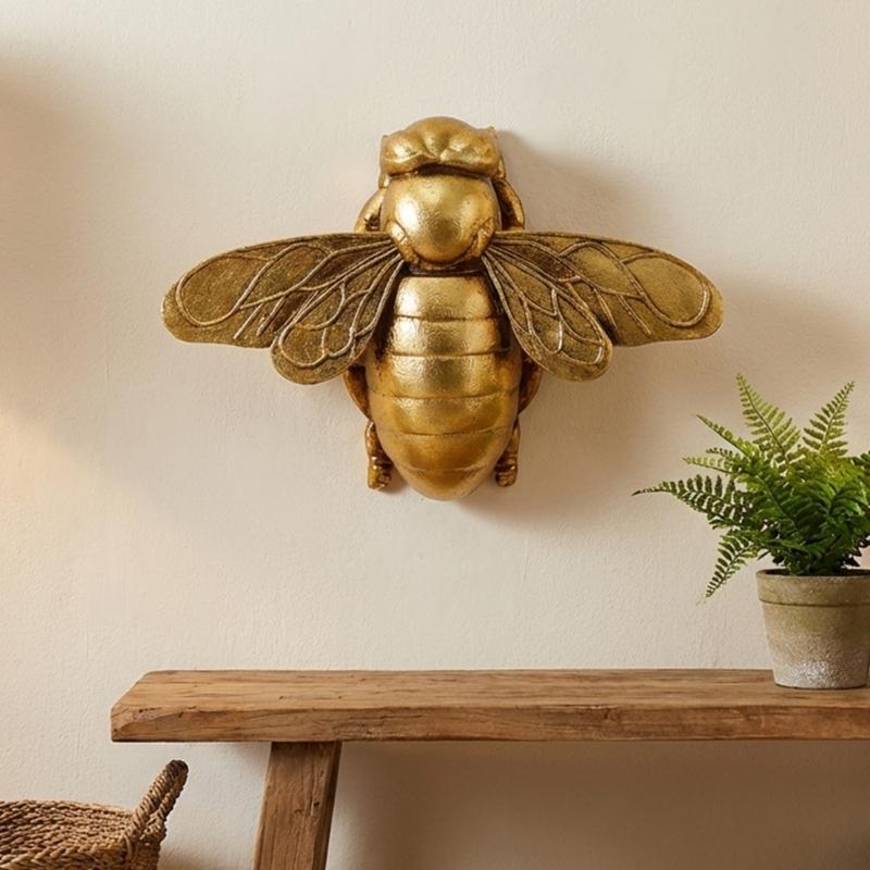 Elegante Harz Goldene Bienen Wandbehang Skulptur Dekoration für Zuhause Büro und Hochzeitsdekorationen Sammler Bienenliebhaber Geschenk