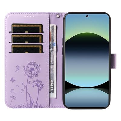 For Xiaomi Poco M6 Pro 4G/Xiaomi Redmi Note 14S 4G/Xiaomi Redmi Note 13 Pro 4G Leather Wallet Case with Strap Dandelion Imprint Phone Stand Cover