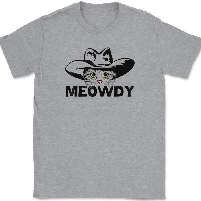 

Meowdy Cat T-Shirt Funny Humor Cowboy Cowgirl Howdy Kitten Feline Tee 4XL