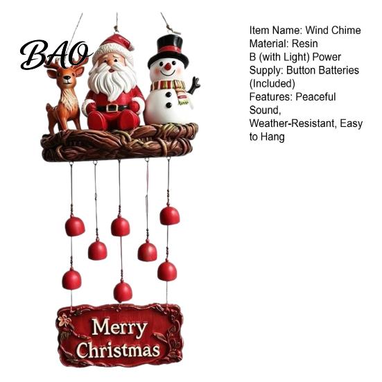 Weather Resistant Garden Bells Christmas Santa Wind Chime, Festive Hanging Ornament, Claus Snowman Elk Holiday Yard Ornaments for Home Chime