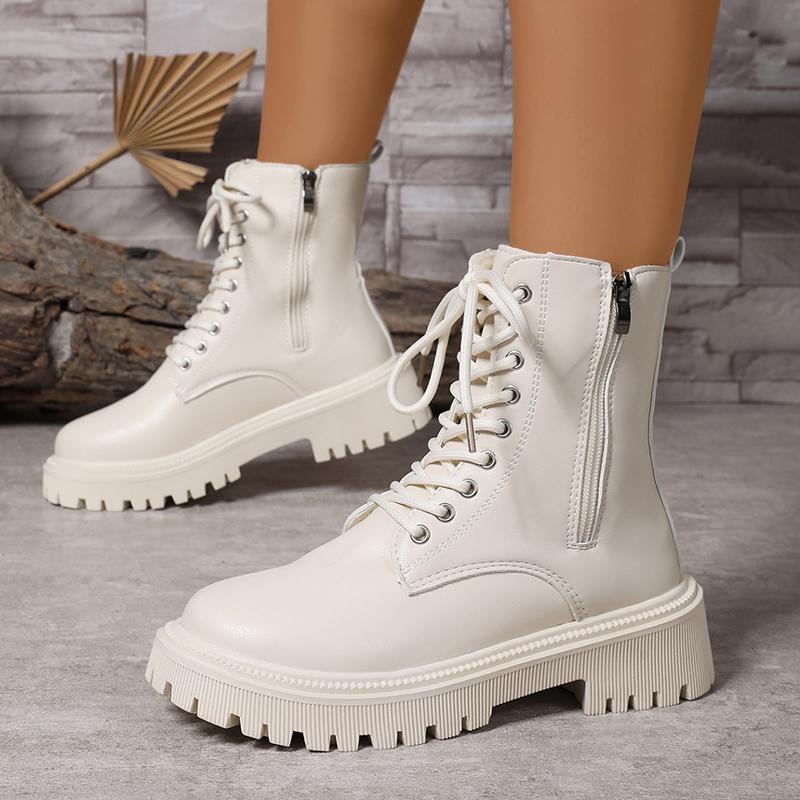 Fashion 2025 Zippers Platform Ankle Boots for Women Autumn Winter Warm Thick Plush Short Booties Mujer Thick Sole Lace Up Boots Woman