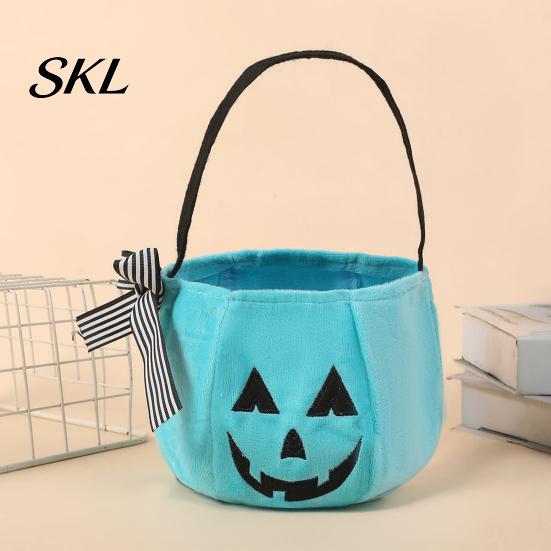 Festive Pumpkin Decoration Halloween Candy Bag for Kids, Trick or Treat Tote Cute Gift with Handle, Reusable Snack Bucket Party Favors Large