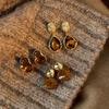 Trendy Retro Irregular Geometric Shape Water Drop Dangle Earrings Maillard Amber Color Earrings for Women Korean Jewelry Gifts