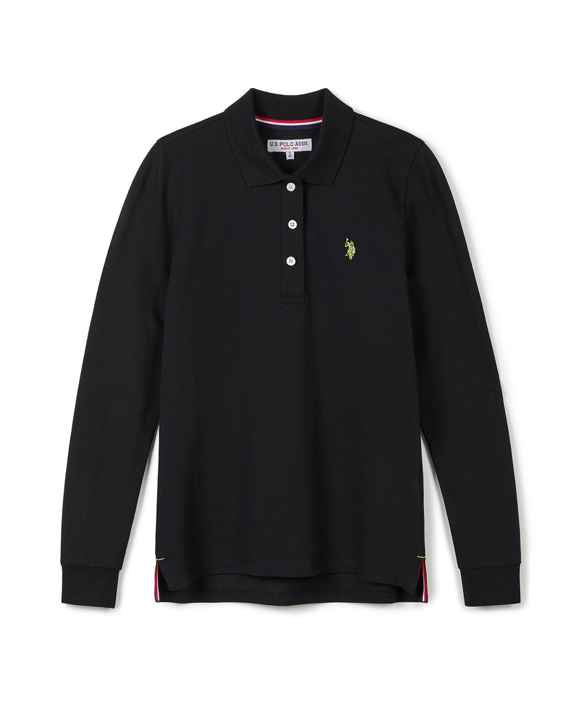 USPOLOASSN Cotton Blend Long Sleeve Collared T-Shirt_Black