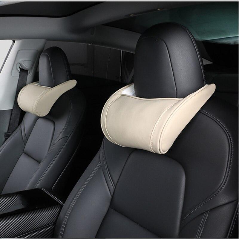 For Tesla Model3/Y Neck / Headrest Pillow Universal Car Neck Pillow For Rest Leather Neck Pillow Memory Cotton Pillow Accessory