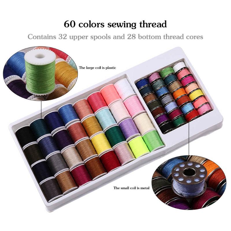 60 Teile/satz Nähgarn Maschine Fäden Stich Liefert Set Stickerei Box Spule Zubehör