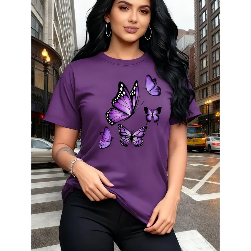 Fashionable butterfly printed T-shirt - short sleeved round neck, comfortable, breathable and soft, perfect choice for spring and summer