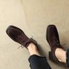 Fashion NEW Spring/Autumn Women Shoes Square Toe Chunky Heel Casual Shoes Sheep Suede Leather Shoes for Women Retro Lace Up Women Pumps
