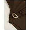 Cikini Brown Swimsuit Metal Jewelry One Shoulder Vacation Style One-Piece Summer Beach Swimwear Bathing Suit For Women