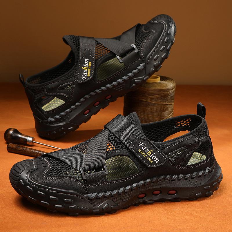 Men s Summer Handmade Thick Sole Sandals: Non-Slip, Breathable Mesh Beach Shoes 39