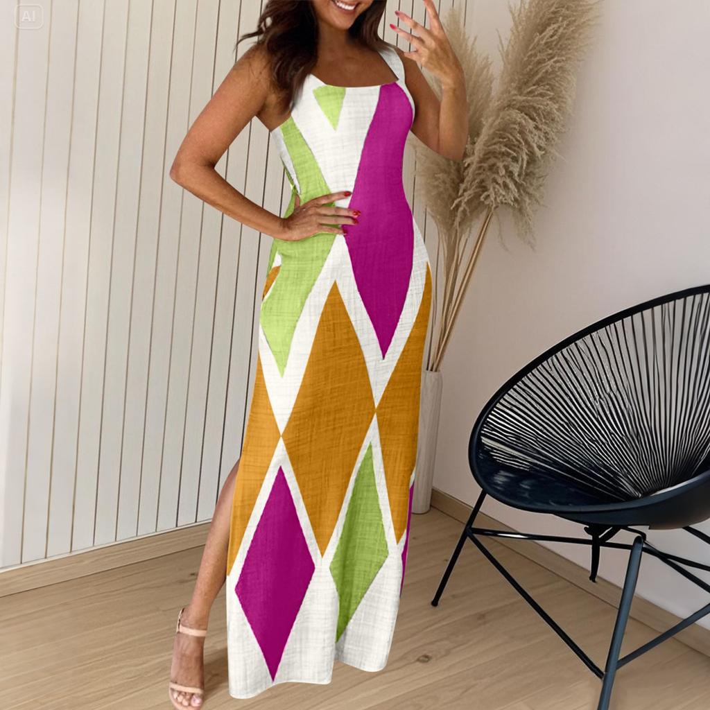 Women's Elastic Printed Long Skirt Versatile Retro Dress
