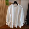 Women S Plus Size White Lace Splicing Long Sleeve T Shirt Loose Round Neck Top