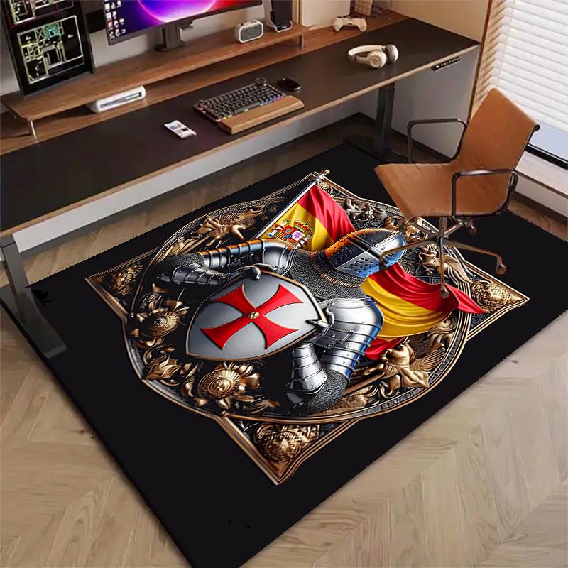Cross Templars Knight Polyester Carpet, Soft Indoor Mat for Office Chair, Living Room, Computer Desk - Decorative Home Office Rug Design