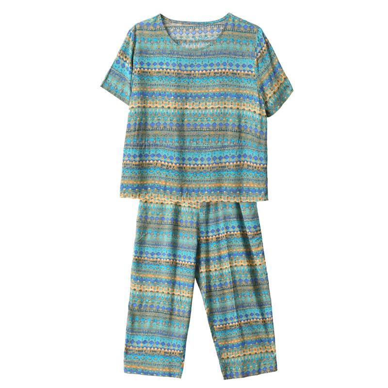 Dámská dvoudílná sada pro větší velikosti, letní vintage oblečení, volné ležérní kalhoty