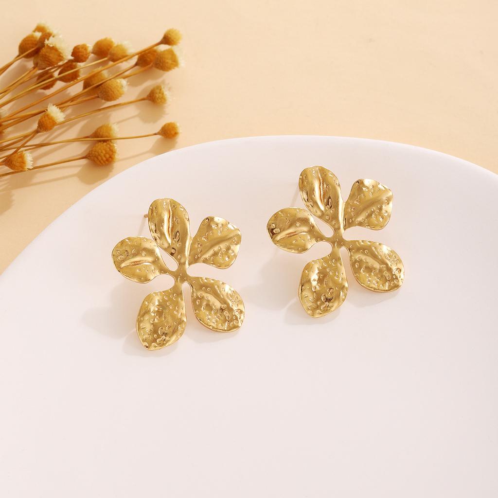 Metallic Glossy Texture Flower Irregular Stud Earrings Personalized Fashion Design Earrings