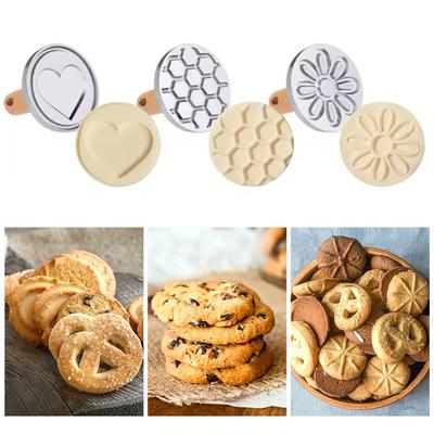 Pistolet à biscuits en métal avec manche en bois, tampon à biscuits, outils de pâtisserie DIY pour décorer gâteaux et pâtisseries