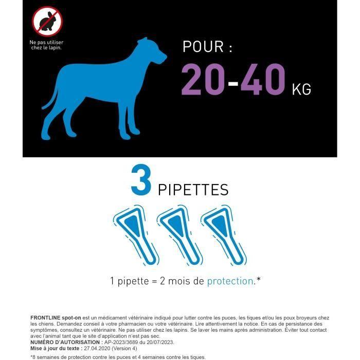 Frontline Spot On hond - Vlooien- en tekenmiddel voor hond L - 20-40kg - 3 pipetten