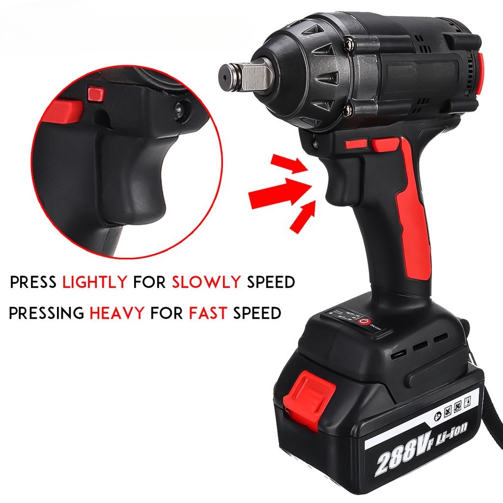 AC 110-240V 520NM 1/2 Inches Max, Brushless Impact Wrench 288VF Li-ion Electric Wrench with 2 Batteries for Battery