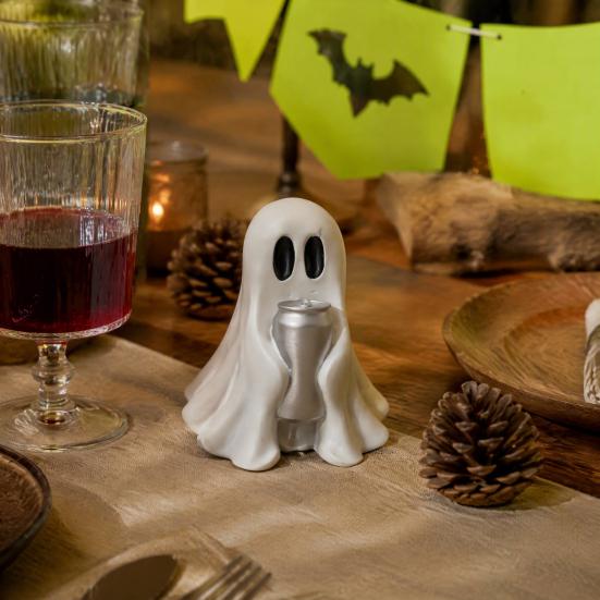 Compact Ghost Statues Halloween Figurine with Drinks, Resin Statue, Cute Spooky Desktop Durable Holiday Ornaments Ornament for Party Tabletop