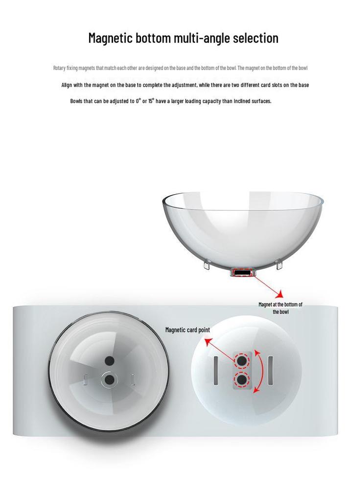 Pet Cat & Dog Transparent Double Bowl - Angled Food & Water Feeder with Neck Protection
