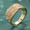 Elegant Golden Color Cross Band Ring Female Bright Synthetic Pink Zirconia Fashion Rings Women Luxury Finger Accessories