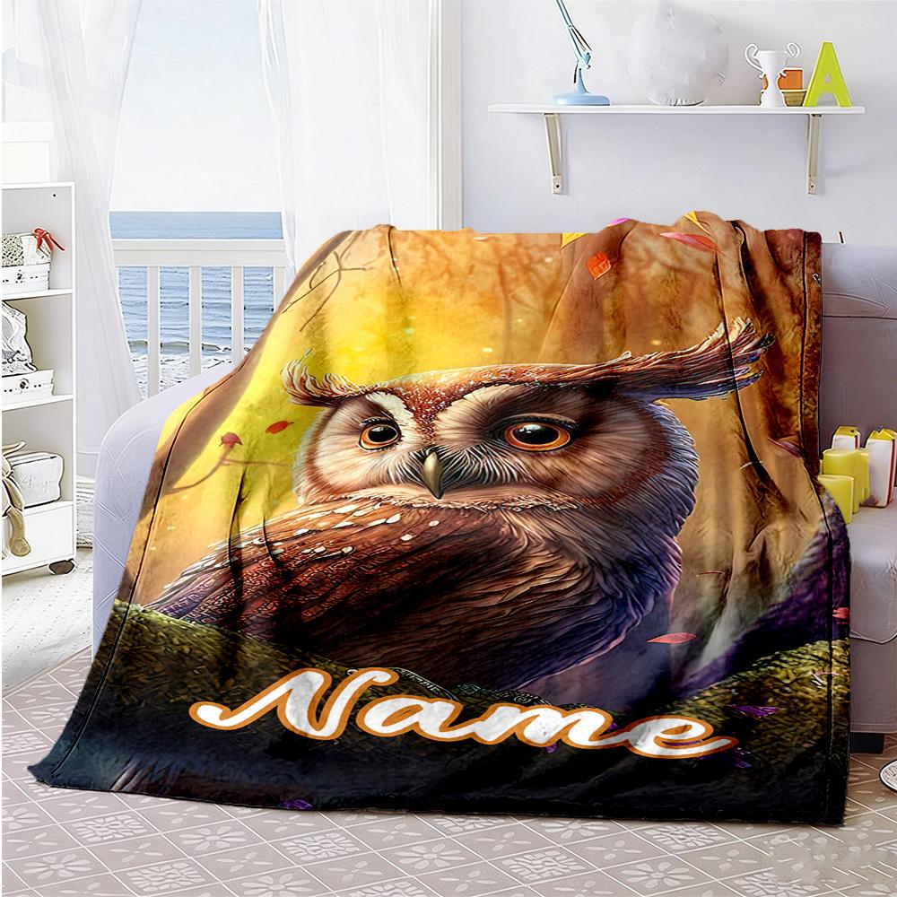 Owl Customize Text Blanket Throw Customizable Blanket Durable Comfort Throw For Livingroom Living Room Picnics Bed Four Seasons Universal