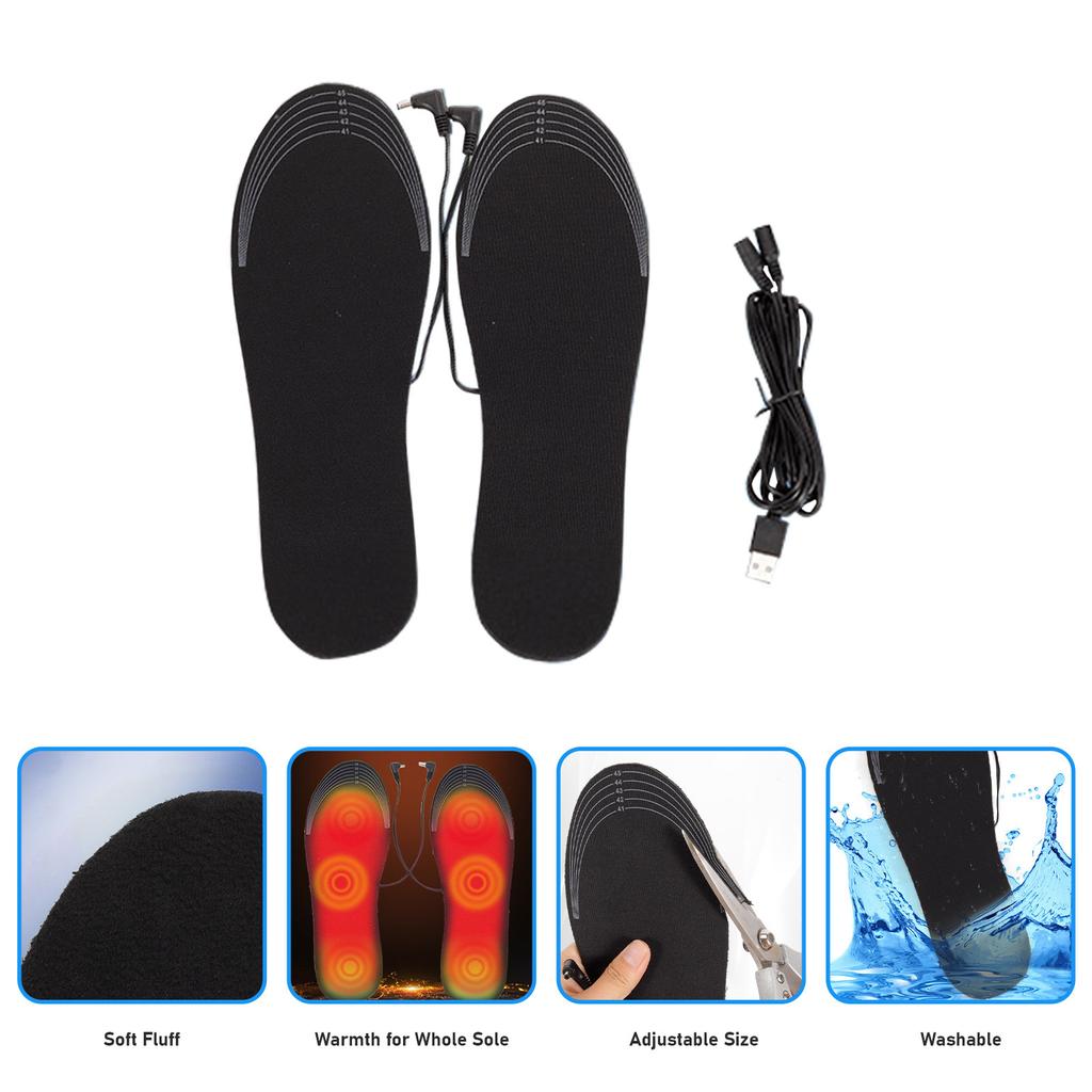 Unisex Heated Insoles USB Electric Washable Adjustable Cozy Warm Shoe Pads for Winter Skiing Camping