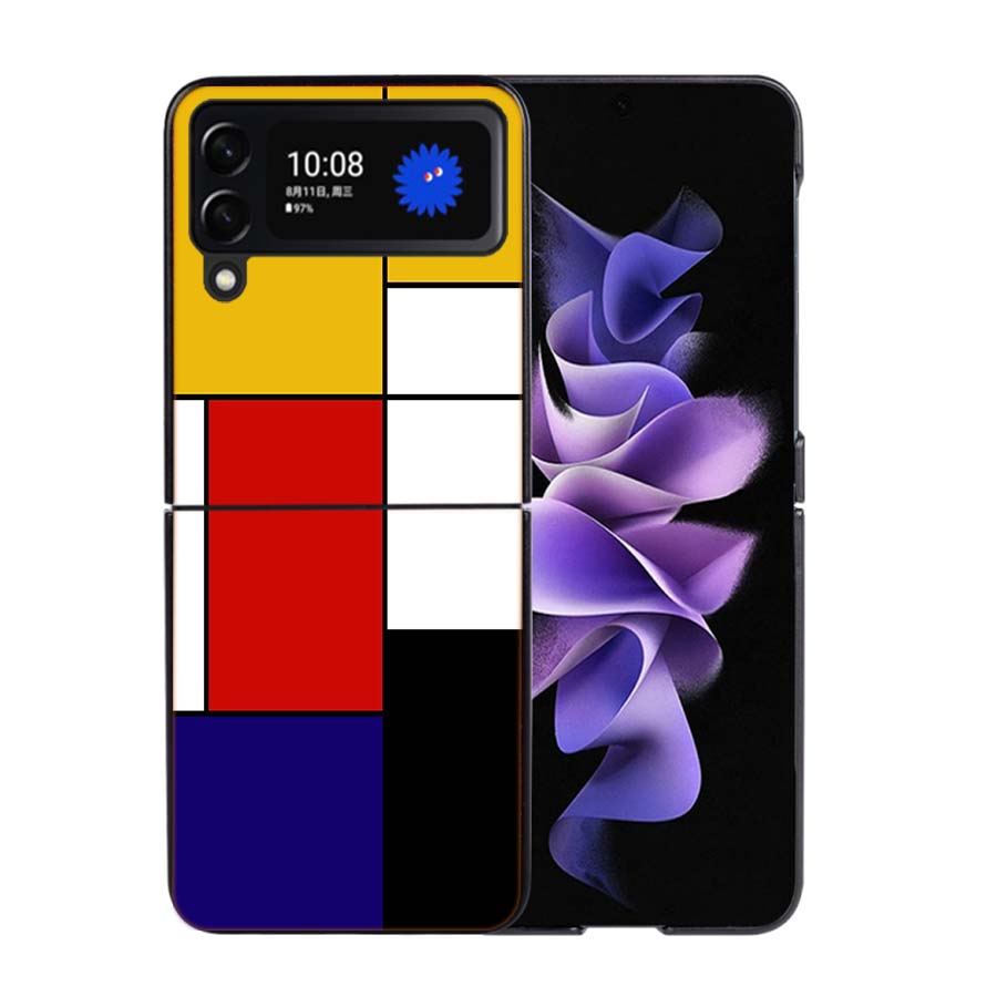 

TOPLBPCS Mondrian Grid Phone Case For Samsung Z Flip 7 6 5G Galaxy Z Flip4 Z Flip5 Z Flip3 Coque Black Hard PC Shell Protective Samsung Z Flip