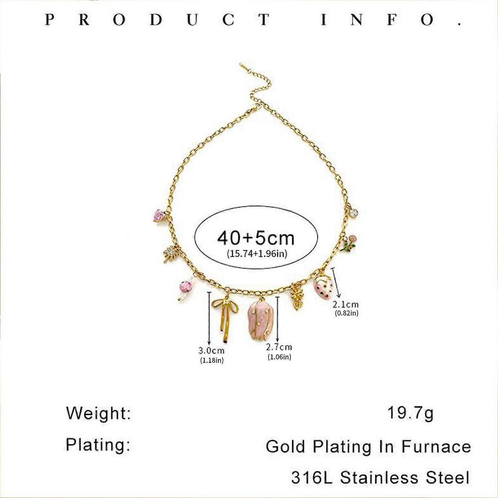 Fashionable Multi Pendant Bowknot Necklace For Women Stainless Steel Neckchain Elegant Rhinestones Jewelry Multicolor
