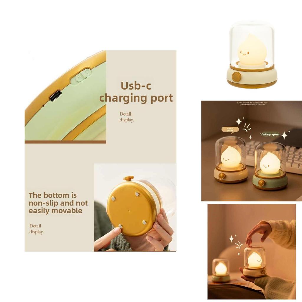 Cute Bedside Flame Shape Night Lamp With Soft Glow Rechargeable Battery For Kids Sleep Aid