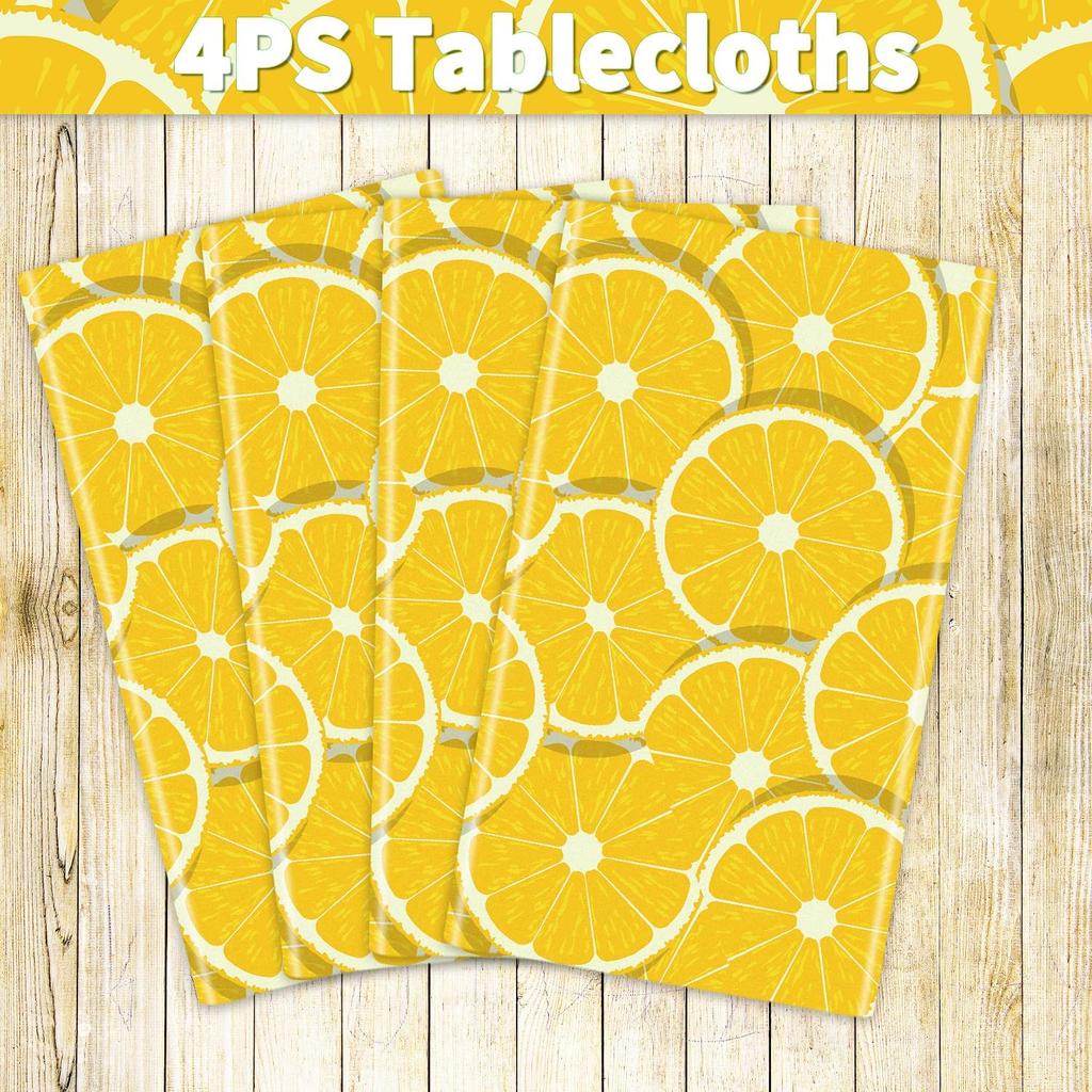 4 Pack Lemon Tablecloth Lemons Summer Party Tablecover Rectangle Table Cover 51 x 86 " Yellow Lemonade Disposable for Lemon Theme Birthday Party