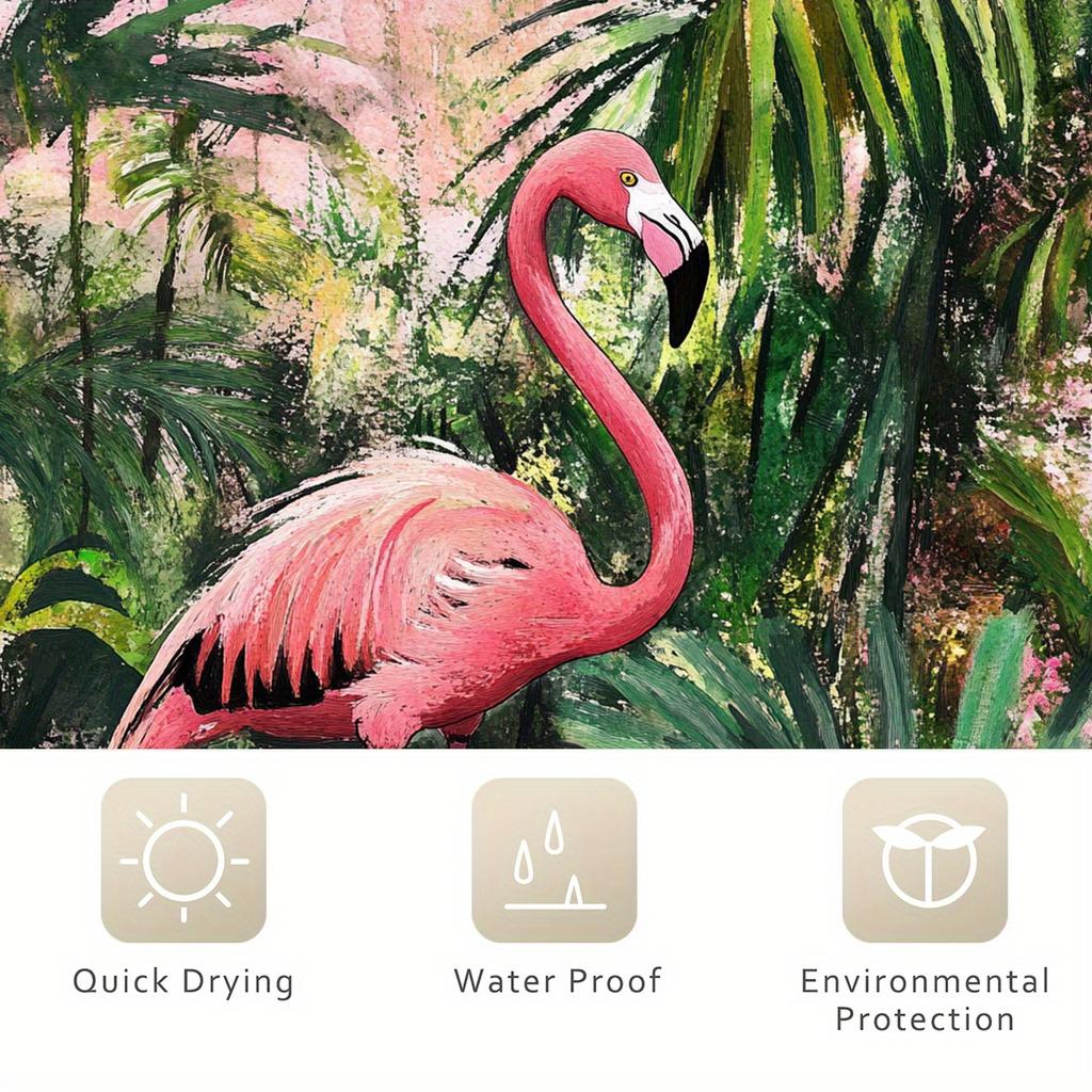 1 Tropical Flamingo Shower Curtain - Vibrant Rainforest Design, Lush Green Leaves And Pink Flamingo Pattern, Durable Curtain