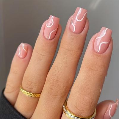 24 Stück Square Line Press Künstliche Nägel mit Gelee-Kleber, glänzender und schöner Nagelschutz