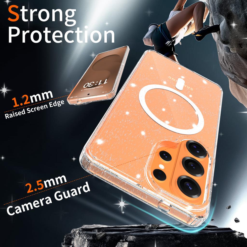 Cute Glitter Clear Case for Magsafe Mag Safe Samsung S26 Plus S25 Edge S24 Ultra S23 Transparent Anti Yellowing Shockproof Phone Cover Accessories