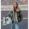 Zaoshan Carving Winter Cotton Jacket  New Fleece Thickened Large Fur Collar Couple Pie Overcomes Short Cotton Jacket