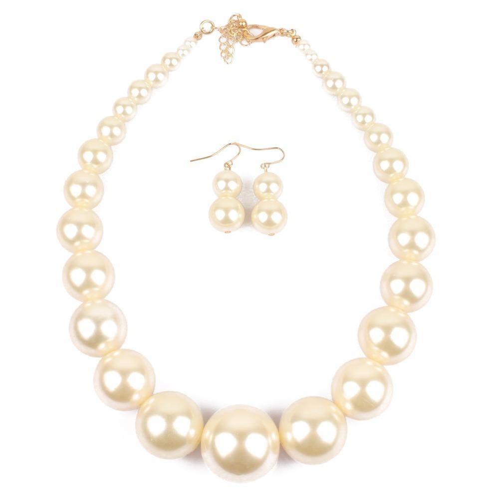 Elegant Large Pearl Necklace Set Exaggeration Neck Jewelry Big Ball Beads Chain Choker  Wedding