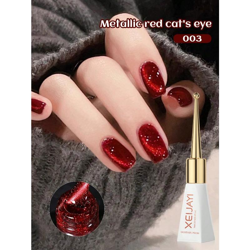 1pc 10ml Red Cat Eye Gel Magnetic Sparkling Glitter Gel Nail Polish Semi Permanent UV Gel For Women No Include Magnetic Stick