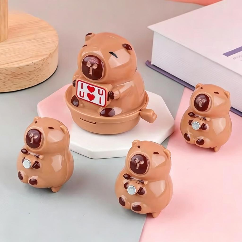 Funny Cute Capybara Clockwork Walking Toy Cartoon Animal Capybara One Big Three Small Magnetic Suction Sliding Car Creative Gift